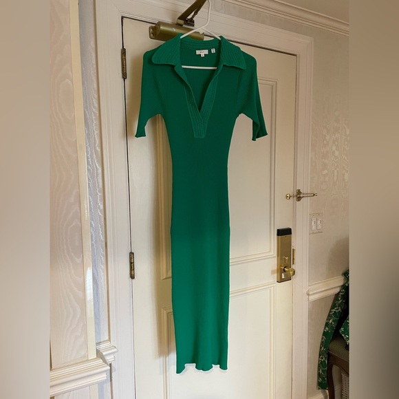 ALC Green knit midi dress v-neckk with crocheted collar size M - Picture 1 of 6